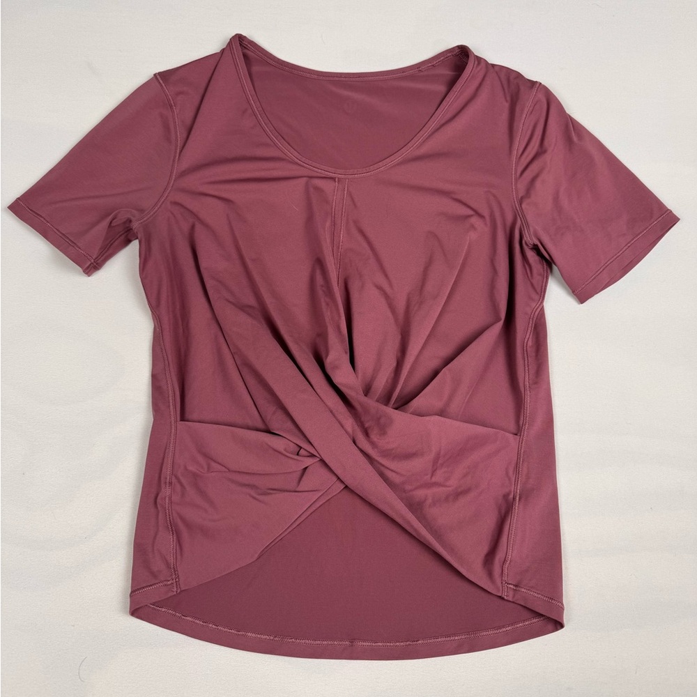 lululemon athletica dusty mauve twist-front short sleeve top